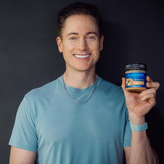 Blueprint Bryan Johnson Nutty Butter ??Chunky Macadamia Nut Butter with Walnut ??No Palm Oil, No Added Sugar ??Just 3 Ingredient Nut Butter??Keto, Vegan, Paleo ??Low Carb Nut Butter Snack ??8.8oz Jar