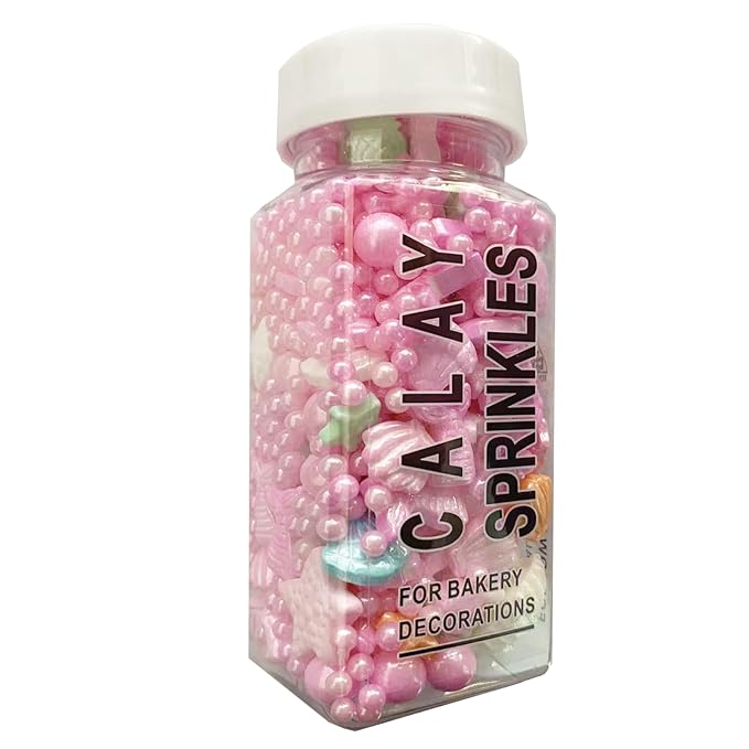 Sentovac Pink Mermaid Sprinkle Edible Decorating Ocean Sprinkles for Cake Cupcake Topper Cookie Baking Decorations Starfish Shell Pearl Mermaid Candy Mix Mermaid Party Birthday Cake Decorations