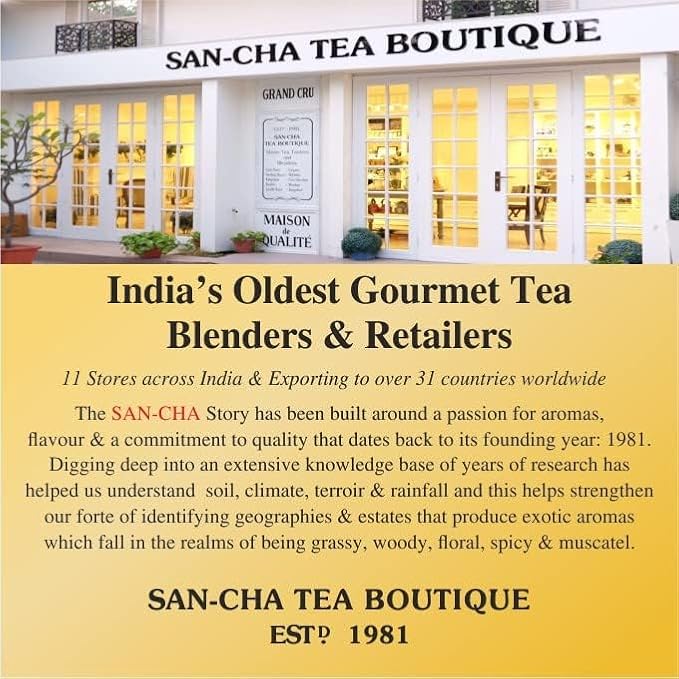 Sancha Tea Boutique, India Chai Collection Gift Box, Assorted Indian Masala Chai Teas, Cardamom/Ginger/Tulsi/Saffron, Variety Pack of 4 Loose Leaf Teas, 50g Each