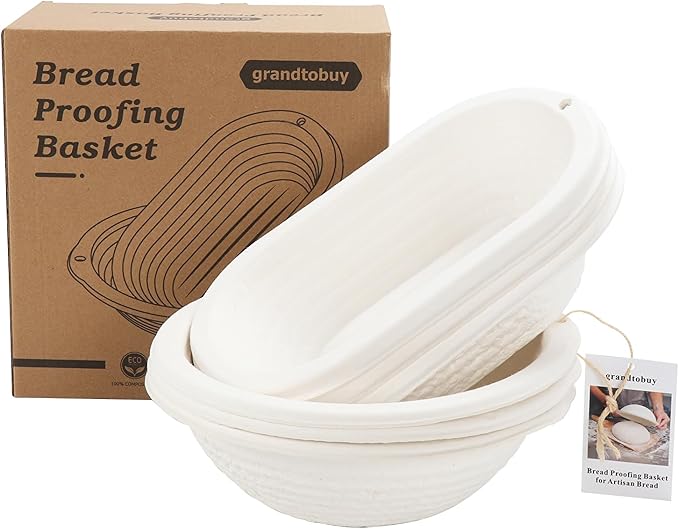 6pcs Round and Oval Pulp Bread Proofing Basket Sourdough Banneton Brotform Bread Baking Supply with Storage Bag 30pcs Disposable Non-Woven Liners for Professional Homemade Bread