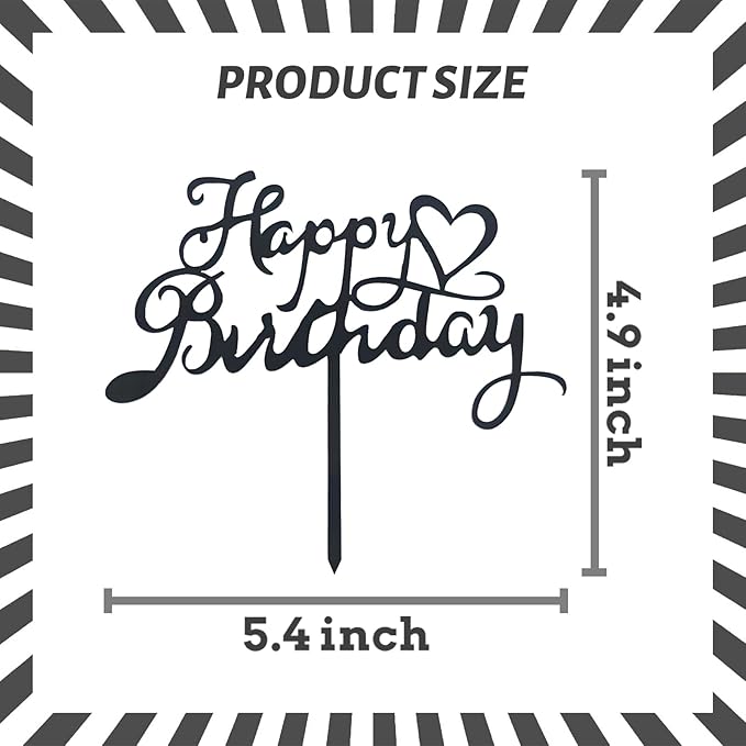 ZHENGYE Black Acrylic Happy Birthday Cake Topper Decoration Cupcake Topper For Birthday Party Decorations Supplies(Black 17)