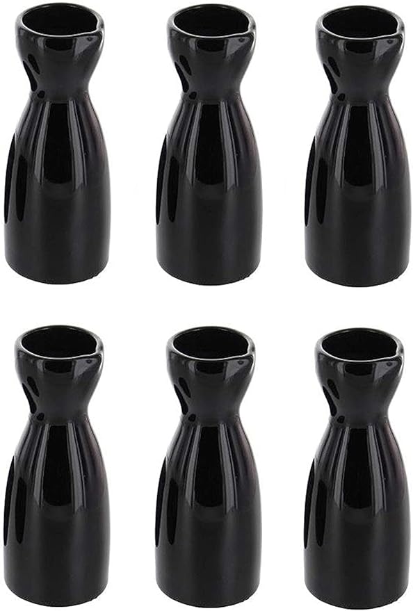 JapanBargain, Porcelain Sake Carafe Sake Bottle for Cold Sake and Hot Sake Microwave Safe (6, 4 oz - Black)