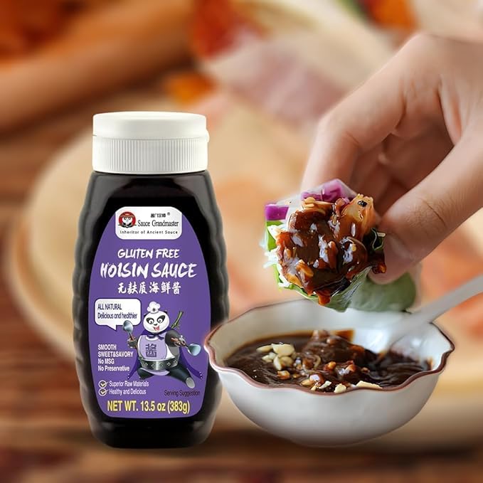 Gluten Free Hoisin Sauce, Exclusive Formula, The Soul of Asian Flavors, Low Sodium Vegan, No Preservatives, Tips for Simmered, Marinade, Stir-Fry, Soups, Pizza, 13.5oz (Pack of 2)- Sauce Grandmaster