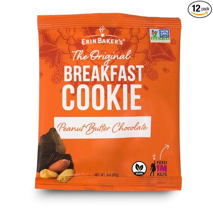 Erin Baker's Breakfast Cookies, Peanut Butter Chocolate, Whole Grain, Non-GMO, 3-ounce (Pack of 12)
