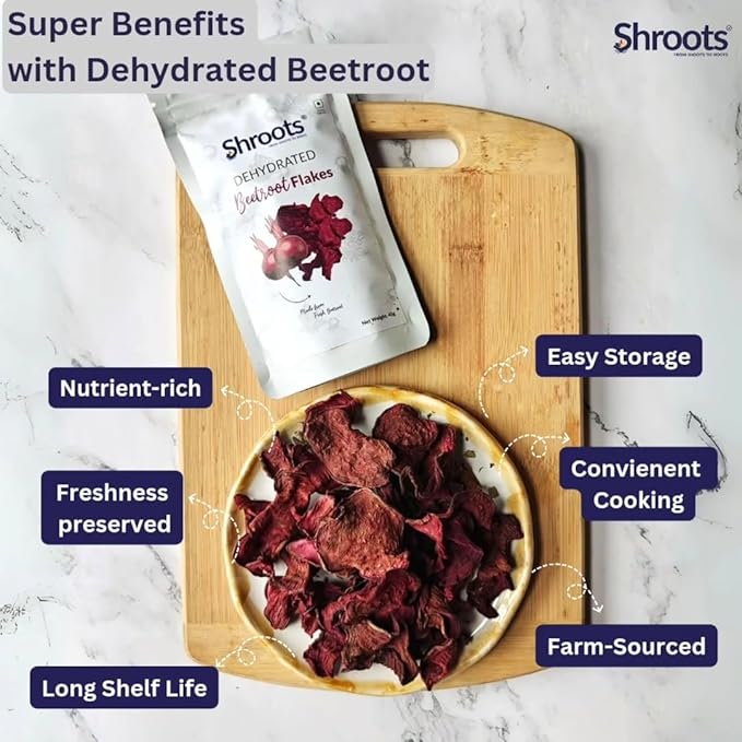 SHROOTS Organic Dried Beetroot Flakes ??Raw, Non-GMO, Natural Energy Boost, Vegan & Gluten-Free, Perfect for Smoothies, Baking & Juices, 1.59 oz, Pack of 1