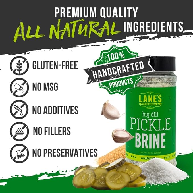 Lane's Pickle Brine Seasoning, All-Natural Pickle Seasoning For a Healthier Dishes to Accommodate Meats, Veggies, Seafood, Made in USA, 16 oz (453g)