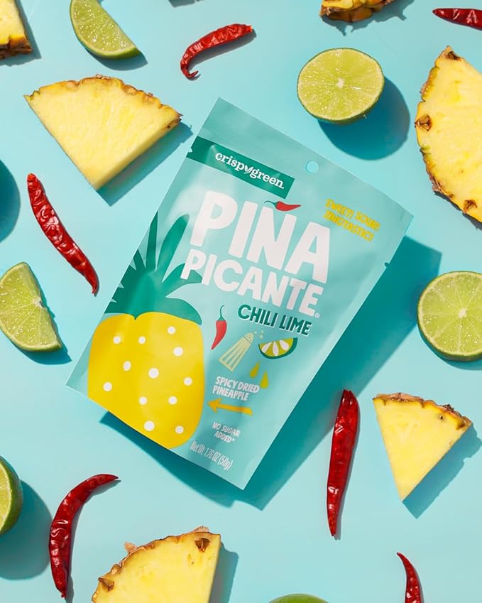 Crispy Green Pi챰a Picante, Chili Lime Dried Pineapple, Healthy Real Fruit Snacks, 1.76 Ounce, 12 Single Serve Bags