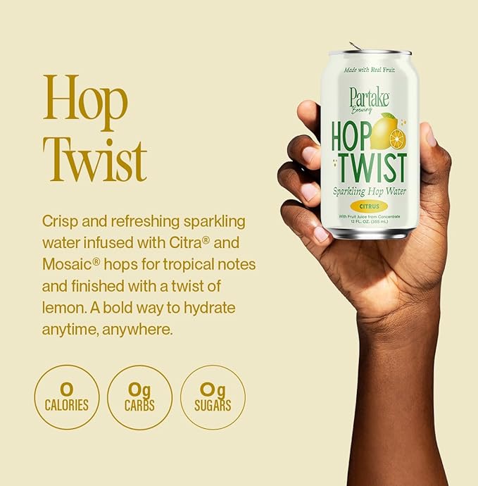 Partake Brewing Craft Hop Water x 12 Fl Oz Cans - Low Calorie & Carb, No Sugar, All Natural Ingredients - Award-Winning Taste, Non Alcoholic Beer Without the Empty Calories