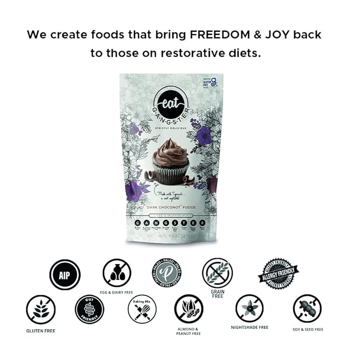 eat G.A.N.G.S.T.E.R. Dark Choconot Fudge Cake & Muffin Mix | Gluten-Free, Grain-Free, Nut-free, Egg-free, Clean Ingredients, Allergy-Friendly. Easy to Make, Great for those with Food Sensitivities, on Elimination Diets or the AIP and Paleo Diets