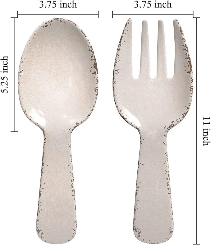 UPware Crackle Melamine Salad Servers, Serving Utensil Set, Includes Serving Fork and Spoon for Tossing Salad, Pasta, Cream, 10.75 Inch, Set of 2