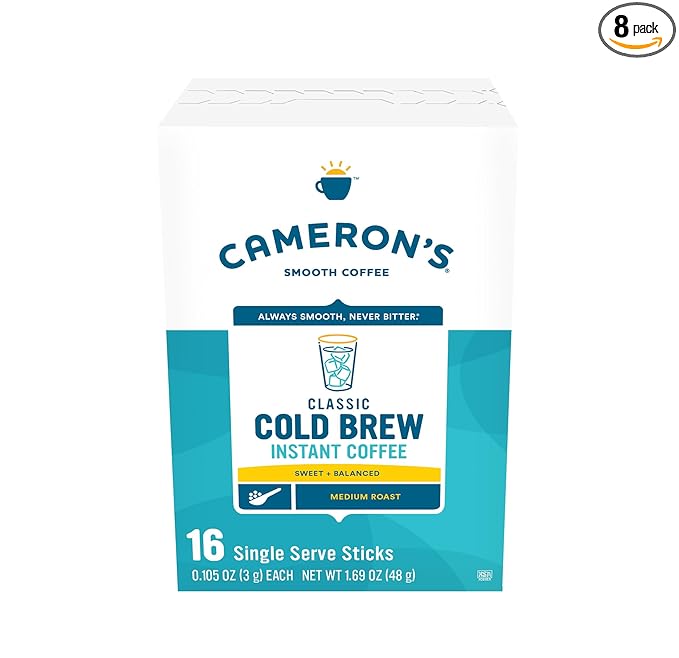 Cameron's Coffee Classic Cold Brew Instant Single Serve Sticks, Medium Roast , 100% Arabica , 128 Count