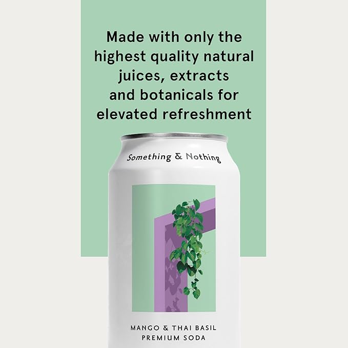 Something & Nothing Mango & Thai Basil Flavored Sparkling Water | Lightly Carbonated & Full of Flavor with Added Grape & Lemon Juice | Vegan & Low Calorie Premium Soda | 12 Fl Oz Cans (Pack of 12)