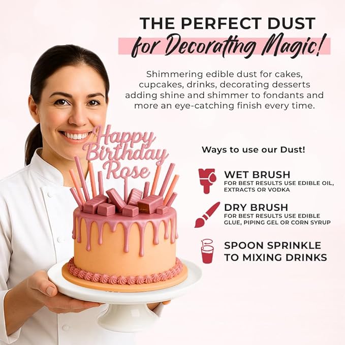 Bulk (20g) Pink Luster Dust Edible Glitter for Cocktails | Premium Edible Pink Luster Dust for Cake Decorations - Edible Glitter for Drinks Cupcakes Cookies Cakes Food Paint