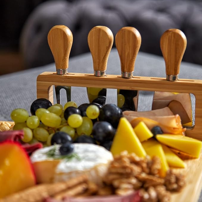 RoyalHouse Bamboo Cheese Board and Charcuterie Boards Set & Serving Tray for Meat, and Wine - Birthday Gifts for Women, Wedding Gifts for Couples 2025, Bridal Shower, Housewarming Gifts New Home