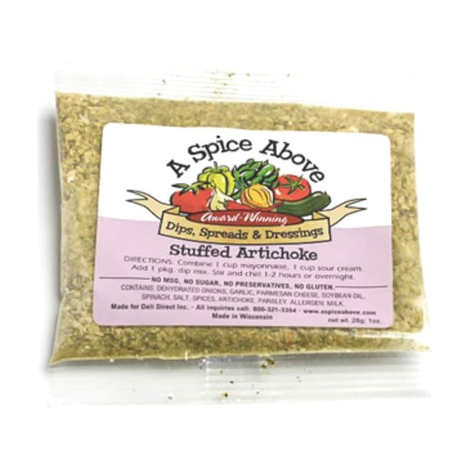 A Spice Above Dips, Spreads, and Dressing Mixed Seasonings Party Packets, 3 Pack (Stuffed Artichoke)