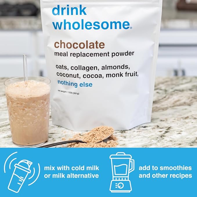 Drink Wholesome Chocolate Meal Replacement Powder | for Sensitive Stomachs | Gut Friendly | Additive & Dairy Free | No Artificial Sweeteners | No Bloating, Farts or Gas | No Constipation or Diarrhea
