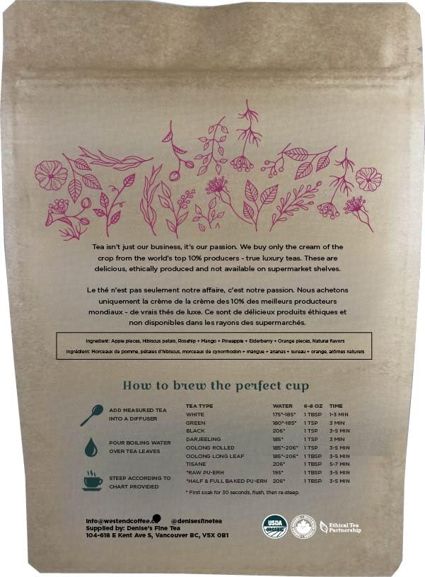 Denise's Fine Tea, USDA Organic, Last Mango in Paris, Herb and Fruit Tea, Caffeine-Free, Loose Leaf (100g)