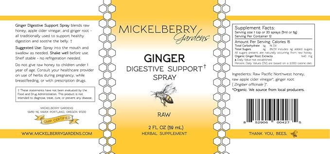 Mickelberry Gardens Immune Support Ginger Honey Spray ??Organic Ginger Shots & Syrup for Immunity Boost, Digestive Health, and Wellness ??2 Oz