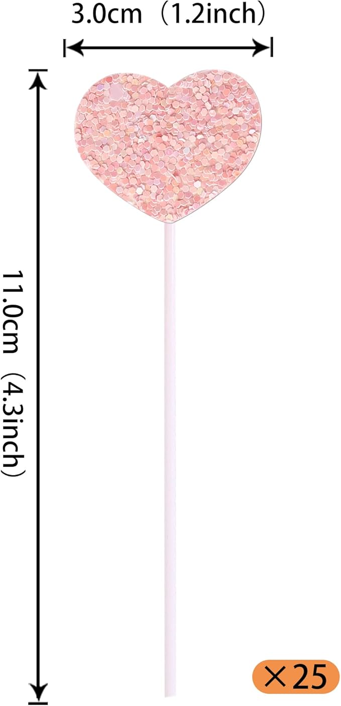 30 Pack Heart Cupcake Toppers Love Heart Cupcake Picks for Valentine's Day Theme Wedding Engagement Bridal Shower Birthday Party Cake Decorations Supplies Pink