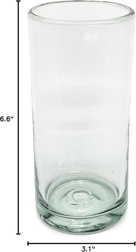 Clear 20 oz Tall Iced Tea Glasses (set of 6), Hand Blown Mexican Glassware, Recycled Glass Drinking Glasses, Lead-Free, Cocktail Margarita Glasses, Wine Glasses, Shot Glasses, Whiskey Glasses (IceTea)