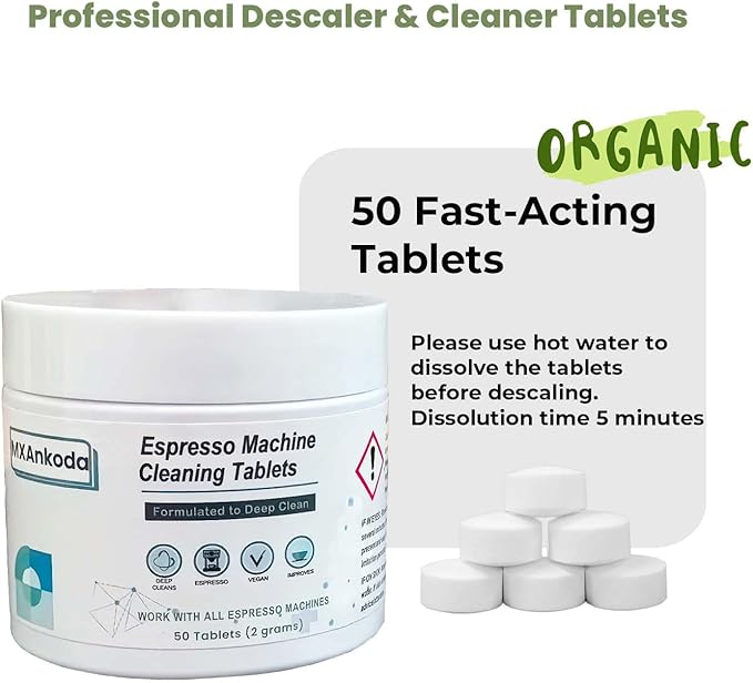 Coffee Maker Cleaner Descaler Tablets(50 Counts), Descaling Solution for Brevle, Nespres, Keurig, Ninja, Delonhi, Miele, Gaggia, Removes Limescale, Oil Buildup for Universal & Espresso Coffee Machine