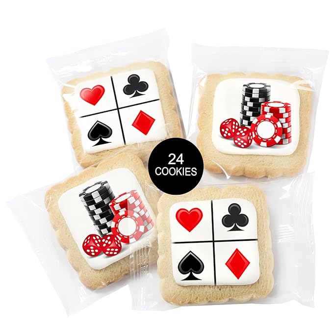 Poker Themed Cookies Casino Game Night Club Dice Treats | 24 Pack Bulk | Individually Wrapped | Cards Ace Spade Snacks Cookie