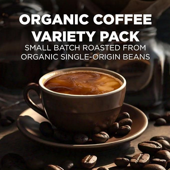 Maud's Organic Coffee Pods Variety Pack, 56 ct, 8 Assorted Flavors, Recyclable Single Serve Pods – 100% Arabica Coffee, Compatible with Keurig K Cups Maker