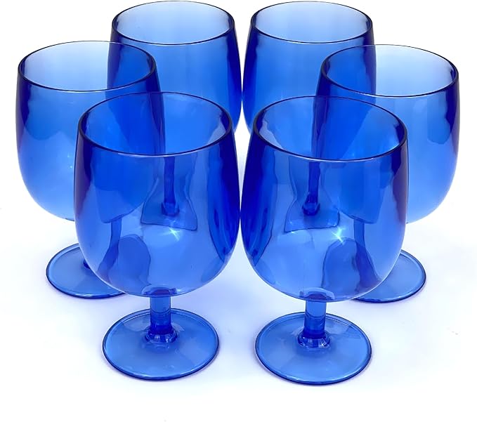 Yalin Set of 6 Unbreakable 12 oz Acrylic Plastic Wine and Water Tumbler Stackable Goblets. (Blue, 12 oz)