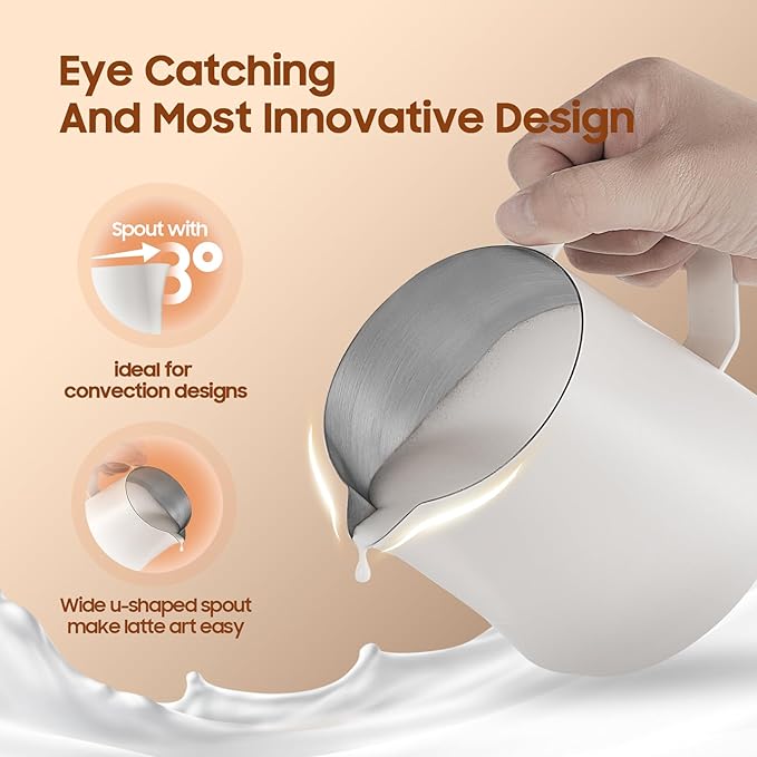 MHW-3BOMBER Milk Frothing Pitcher - 20oz/600ml Milk Frother Cup with U-Shaped Spout - SUS 304 Steaming Pitcher - Cappuccino Latte Art Cup for Barista - Quadrilateral Body - Glossy P5182-OS