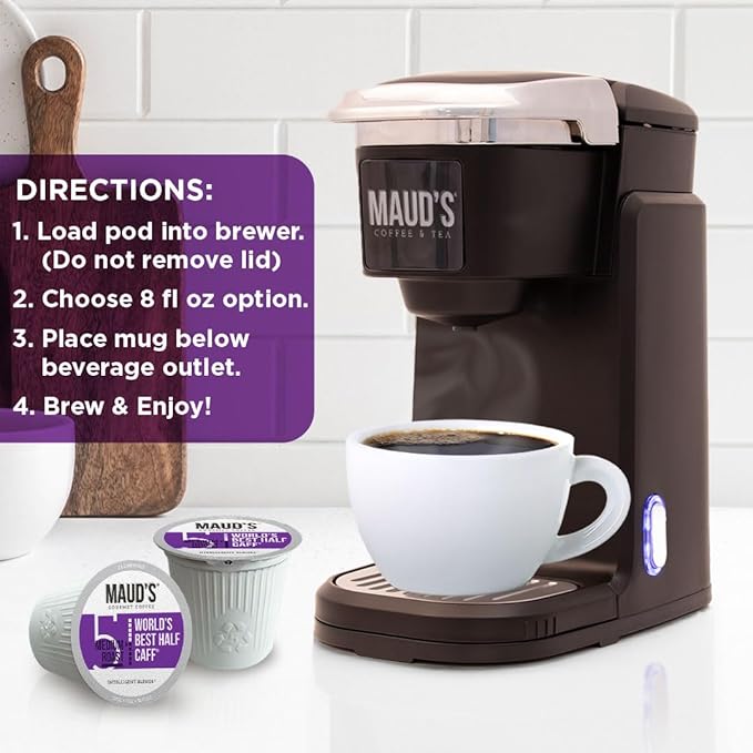 Maud's Half Caff Coffee Pods, 200 ct, Medium Roast Coffee in Recyclable Single Serve Pods – 100% Arabica Coffee, Compatible with Keurig K Cups Maker