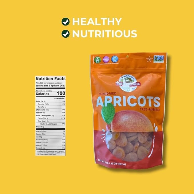 Perfect Delights Sun-Dried Turkish Apricots, Vegan & Healthy Fruit Snack for Kids and Adults - Single Pack (32 oz)