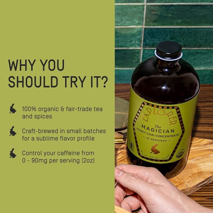 Explorer Organic Chai Tea Concentrate, Magician Spiced Honey, Drink Iced or Hot, 32 fl oz, Makes 8 Cups