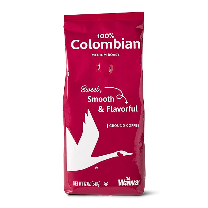 Wawa Ground Coffee Colombian Medium Roast, 12 oz Bag, Medium Bodied Blend with Chocolate & Fruit Notes, For Hot or Iced Coffee, 100% More Responsibly Sourced from Rainforest Alliance Certified Farms
