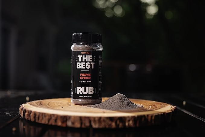 Kosmos Q The Best Prime Steak Rub, Bold BBQ Meat Dry Rub & Steak Seasoning with Garlic, Onion, Spices & Smoke Flavor, For Ribs, Pork Chops, Chuck Roast, Brisket & More, 14.4 Oz Shaker Bottle