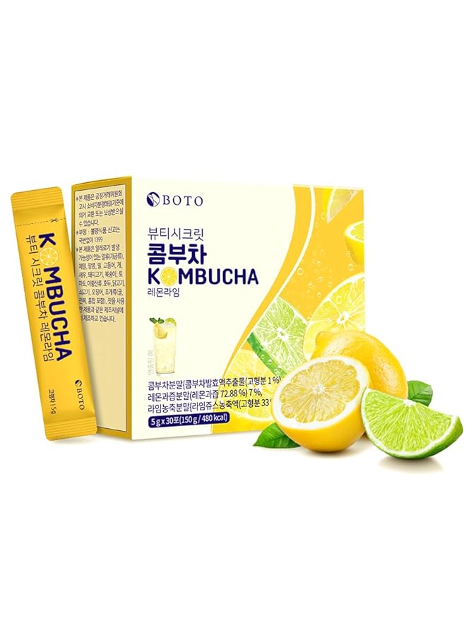Korean Kombucha Lemon Lime Powder – 5g x 30 Sticks | Zero Sugar, Low Calorie, Sparkling Tea, Lemon & Lime Flavor