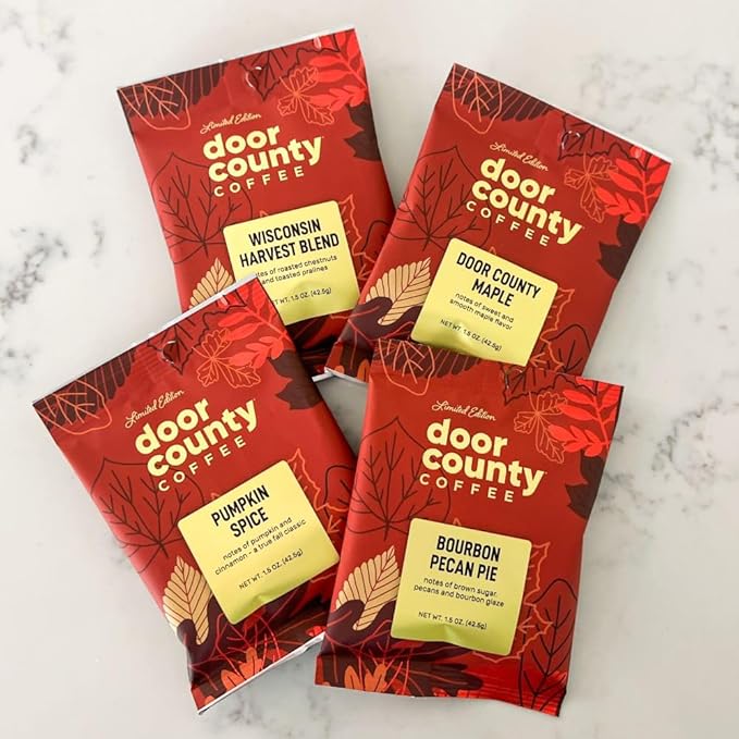 Gourmet Fall Flavored Coffee Sampler Pack - 10 Bags of Seasonal Flavored Coffees - Door County Coffee