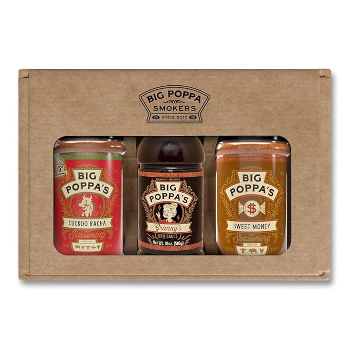 Big Poppa’s Spice & Sauce Celebration BBQ seasoning set – Sweet & Spicy Chili Seasoning Rub, Kansas City BBQ Sauce & Outstanding Honey Garlic Seasoning – 3-Pack Flavor Bundle for Ribs, Chicken & Pork