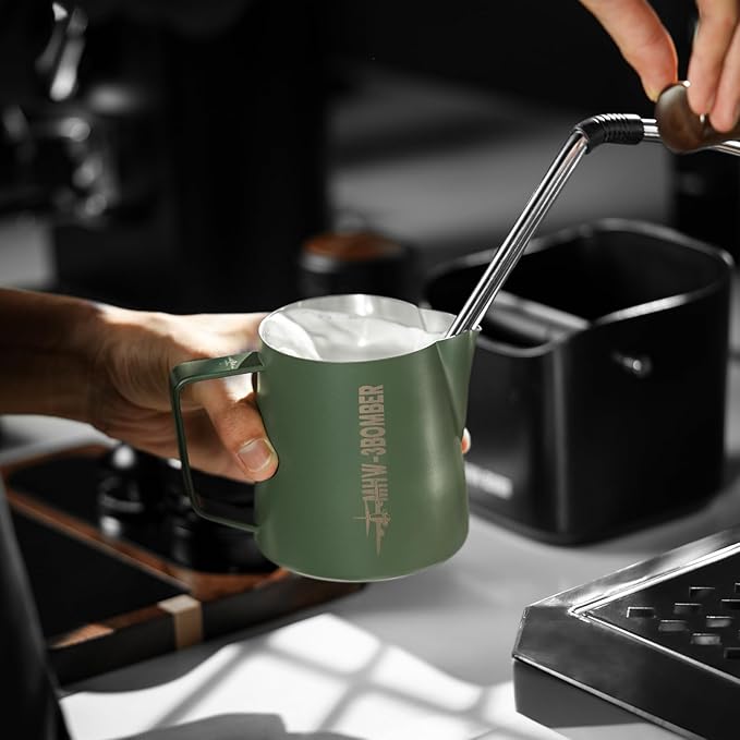 MHW-3BOMBER Milk Frothing Pitcher 16.9oz/500ml Espresso Steaming Pitcher Stainless Steel Frothing Cup Capuccino Latte Art Pitcher, Green P5029-OS