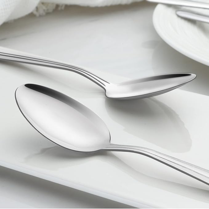 BEWOS 24 Pieces Spoons Set - 7.5 Inchs Spoons Silverware, Stainless Steel Spoon, Dinner Spoon, Dishwasher Safe, Mirror Polished Tablespoons for Home, Restaurant