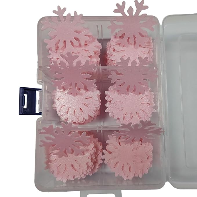 50Pcs Pink Edible Cake Cupcake Toppers Snowflakes Christmas Winter Frozen Party Decoration