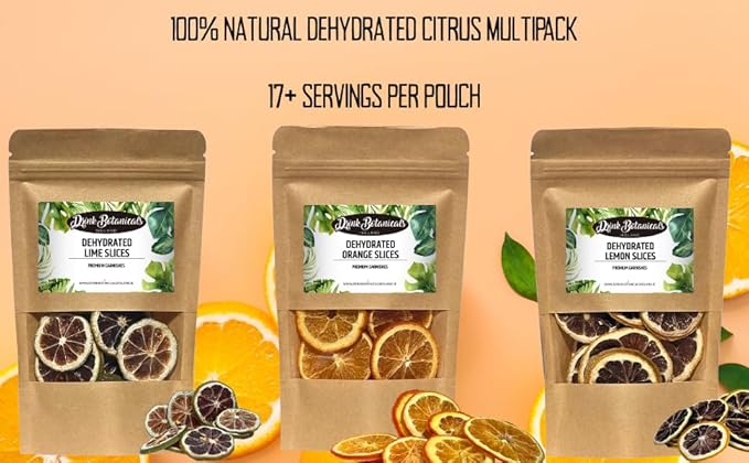 3-Pack Dehydrated Orange, Lemon, Lime Slices | 4.5 OZ | Approx 50+ Slices In Total | 100% Natural | For Cocktails, Wreath Making, Tea, Cakes, Decoration | Dried Orange For Cocktails | Drink Botanicals