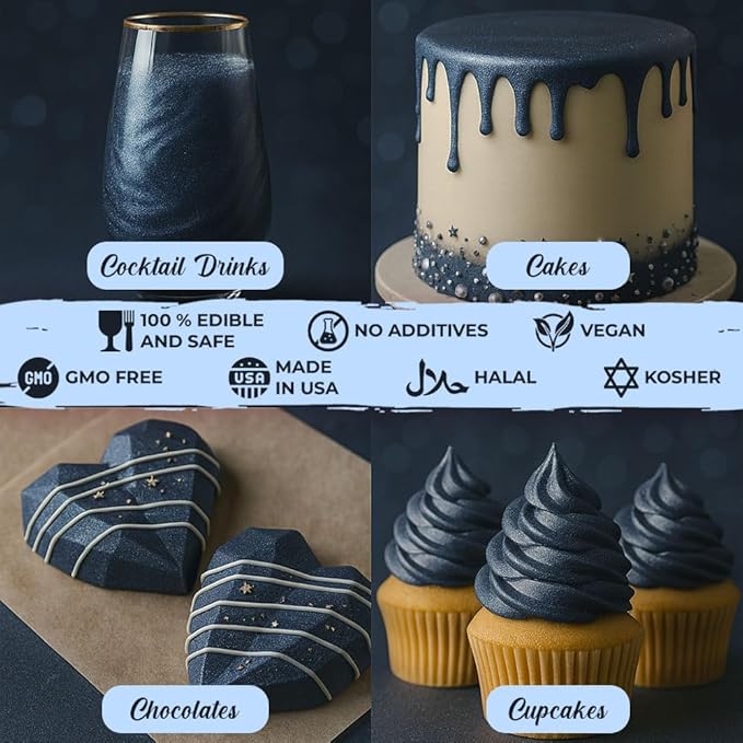 Bulk (20g) Navy Blue Luster Dust Edible Glitter for Cocktails | Premium Edible Navy Blue Luster Dust for Cake Decorations - Edible Glitter for Drinks Cupcakes Cookies Cakes Food Paint