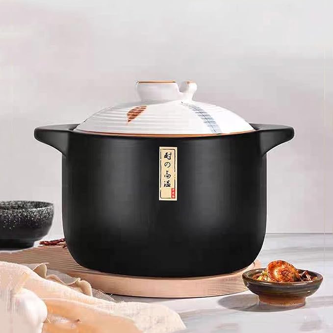 4.6 Quart Ceramic Casserole,with Lid Ceramic Pot,Heat-Resistant Round Stew Pot Soup Pot for cook bibimbap, soup, rice, stew, casserole (White4.6QT)