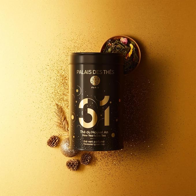 Palais des Th챕s - Nì§?1 New Year's Eve Green Tea - Holiday Blend with Sweet Rose and Elderberry - 3.5oz Loose Leaf Metal Gift Tin, Serves 20-25 Cups
