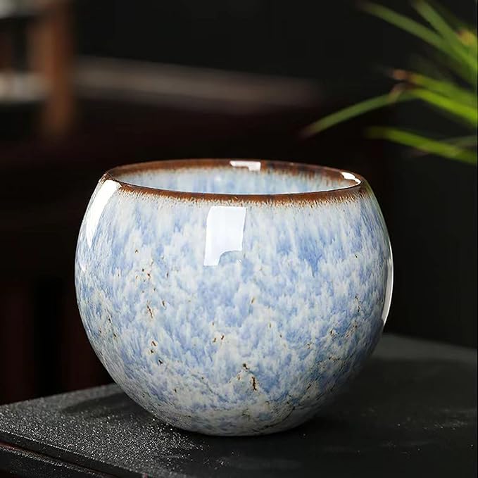 MQjzsh Handmade Chinese Japanese Tea Bowls, Tea Cup Set, 4 Pack, 110ml / 3.7oz for Office, Home, Gifts (Y,Lb竊똋g,W)