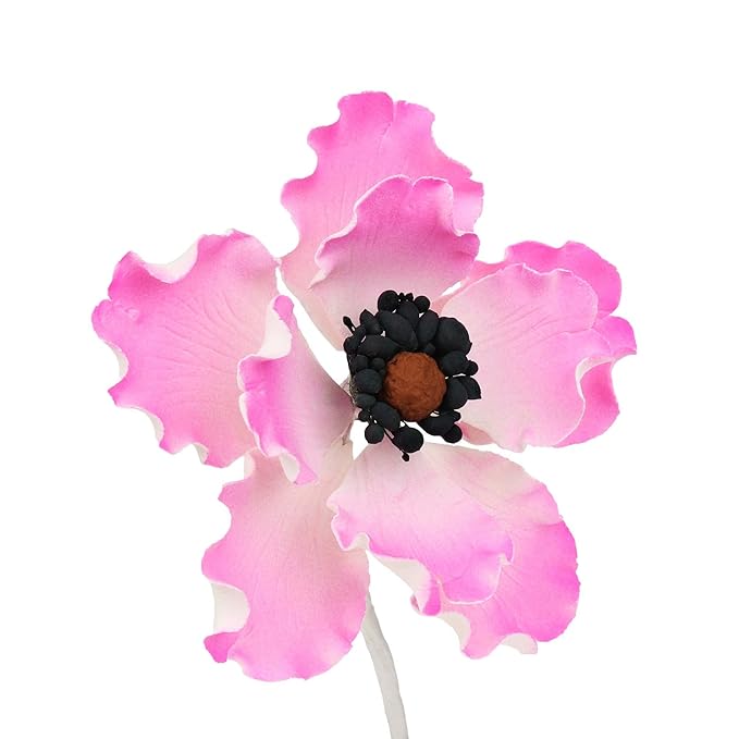 O'Creme Anemone Gumpaste Sugar Flower, 3-1/4 Inch - for Cake Decorating - Sugar Paste Decorations for Cakes, Cupcake Toppers - Birthday, Wedding, Valentines, Baby Shower - Set of 6 - Pink