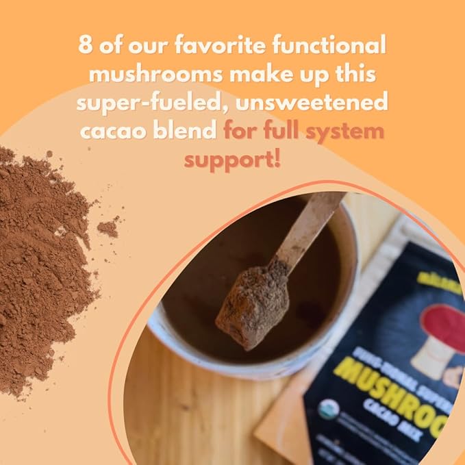 Malama 8-Mushroom Hot Cacao Mix, Organic Chocolate Blend Mushroom Powder for Focus & Inmune Support ??with Lion's Mane, Reishi, Chaga, Turkey Tail ??Vegan Supplement, 3.5 oz (50 Servings)