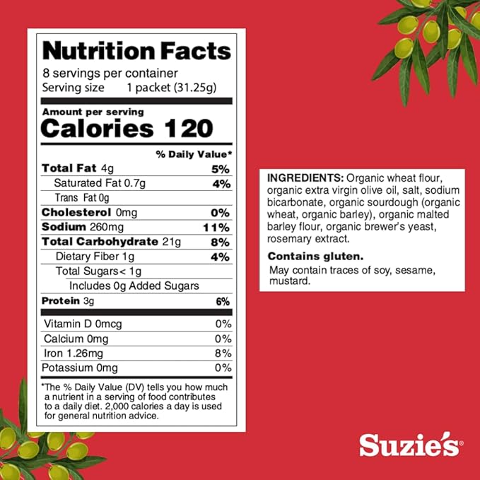 Suzie's Organic Saltines Crackers|Salted w/Extra Virgin Olive Oil|Low Saturated Fat|Healthy Gourmet Baked Vegan Snack for Adults & Children| 12 Packs (96 individual Stay Fresh Packs) - 8.8oz Each