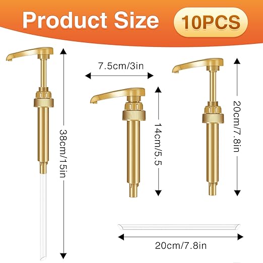 VOISEN Coffee Syrup Pumps, 10 Pack Gold Syrup Pump, Skinny Syrup Pump for 750ml 25.4oz Syrup Bottle, Syrup Pump Dispenser for Kitchen Dinning Coffee Bar Drinking Mixes,Davinci,Jordans