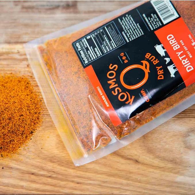 Kosmos Q Dirty Bird BBQ Dry Rub, Sweet and Spicy Seasoning with Brown Sugar, Red Pepper, Garlic & Paprika For Chicken, Chicken Wings, Turkey, Ribs, Pork, Dry Rub For Smoking & Grilling Meat, 16 Oz Bag